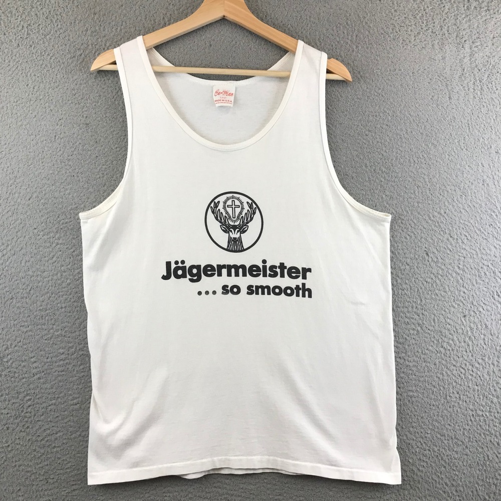 Vintage Jagermeister Tank Top Made in USA Mens Large White Liquor Sleeveless